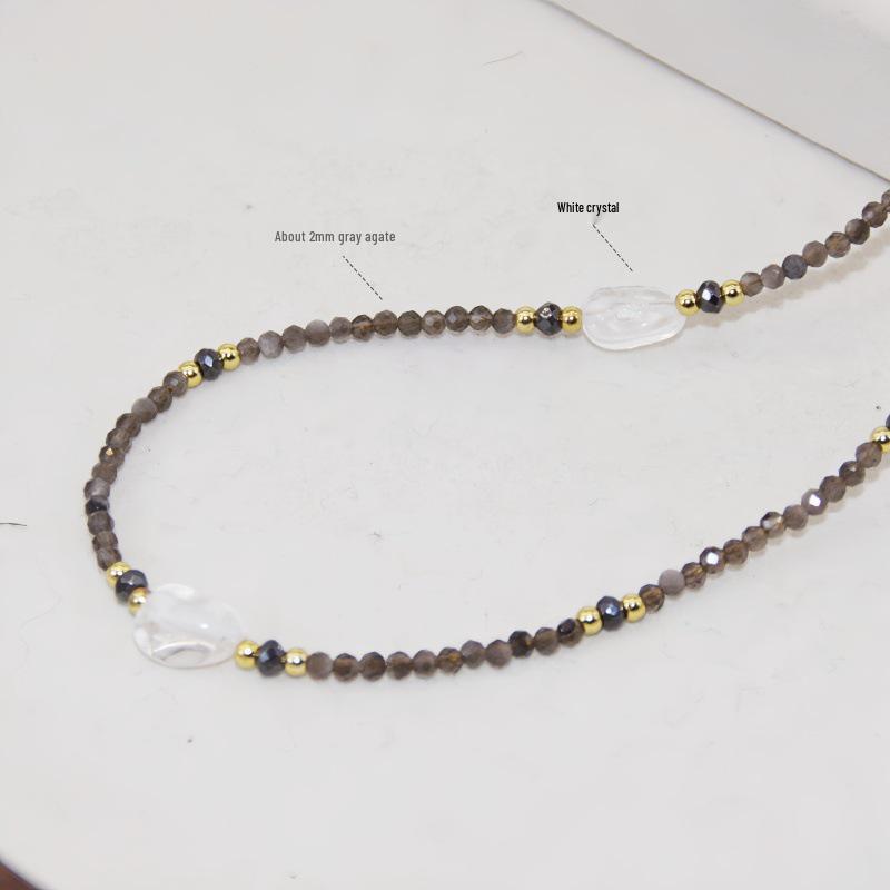Autumn/Winter Smoky Gray Agate Beaded Necklace Chain