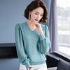 Chiffon Stitching Yarn Sleeve V-neck Sweater Women's Autumn Loose Hollow Thin Sweater Women's Bottoming Shirt