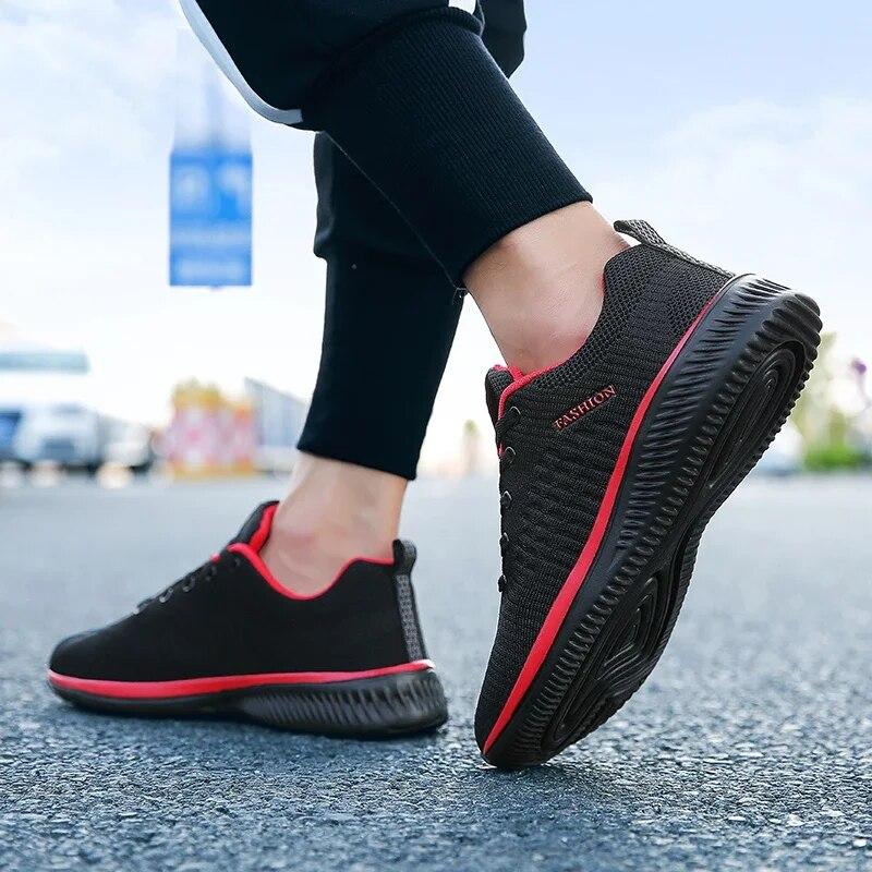 Fashion Men Sneakers Mesh Casual Shoes Lac-up Flats Lightweight Vulcanize Shoes Walking Sneakers Man Running Gym Shoes