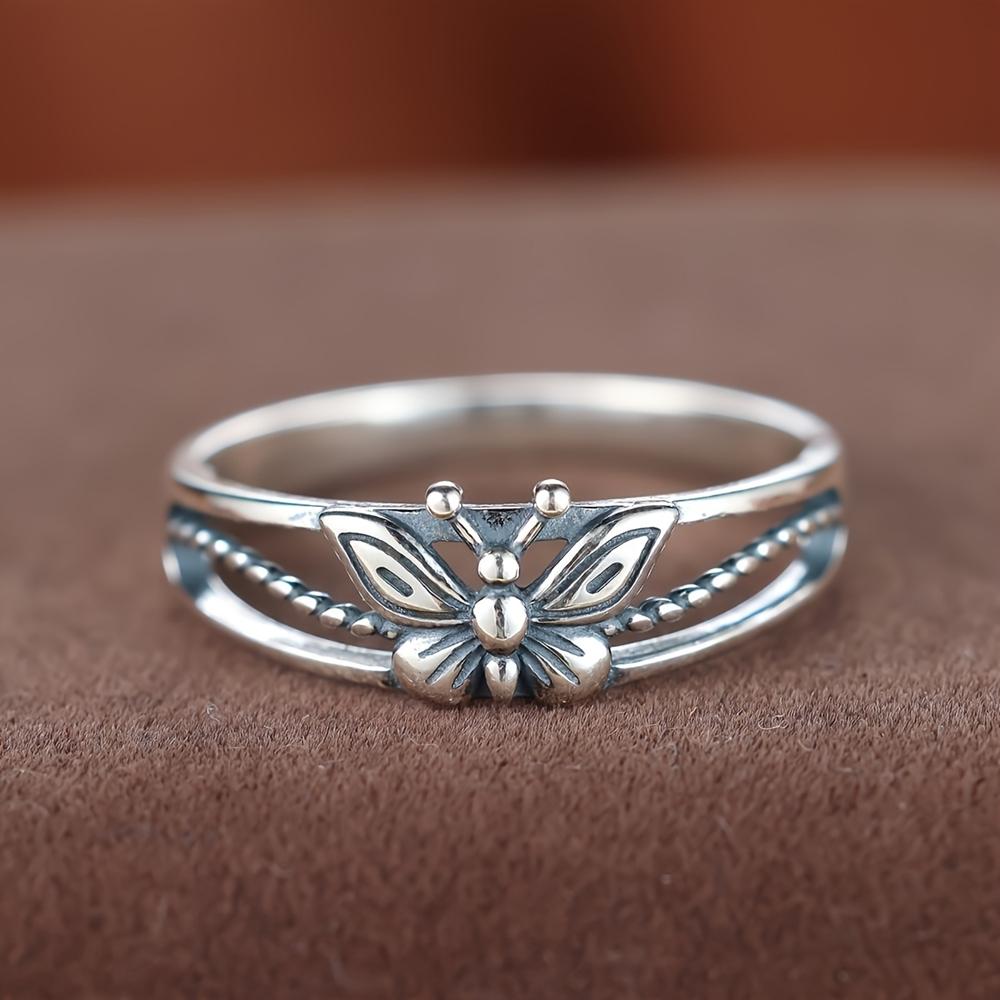 

Винтажные кольца-бабочки из настоящего серебра 925 пробы с резным дизайном для женщин и девушек, обручальное кольцо, ювелирные изделия для вечеринок 7 серебряный