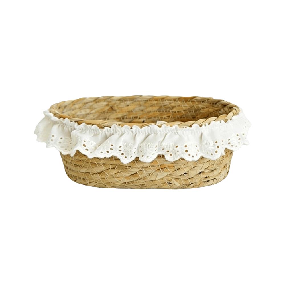 Oval Round Storage Basket with Lace Trim Organizer Basket Desktop Sundries Storage Box Camping