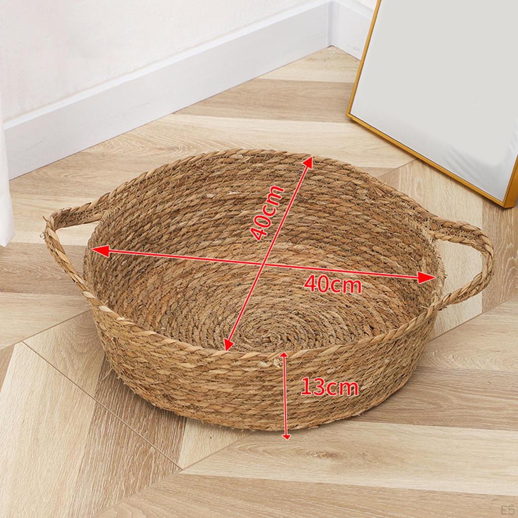 Cat Bed Basket Scratch Mat Indoor Nest Handmade Winter Summer Round Grass Woven Pet
