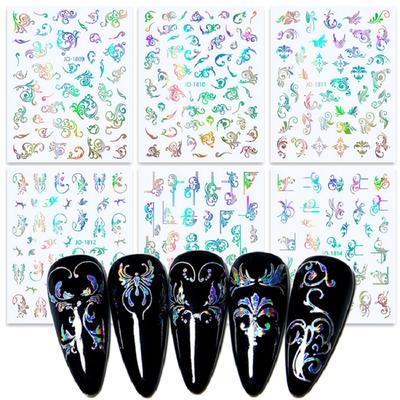 1 Sayfalık 3D Bohemia Holografik Nail Art Etiket Çıkartması Soyut Çizgi Geometri Fransız Tırnak Tasarım Manikür Dekorasyon