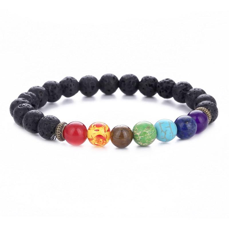 Seven-Color Volcanic Stone Tiger Eye & Imperial Vein Beaded Bracelet