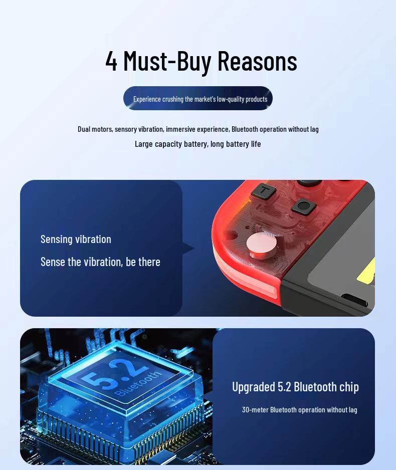 Joycon-style RGB Wireless Bluetooth Game Controller with Switchable Left and Right Small Handles for NS.