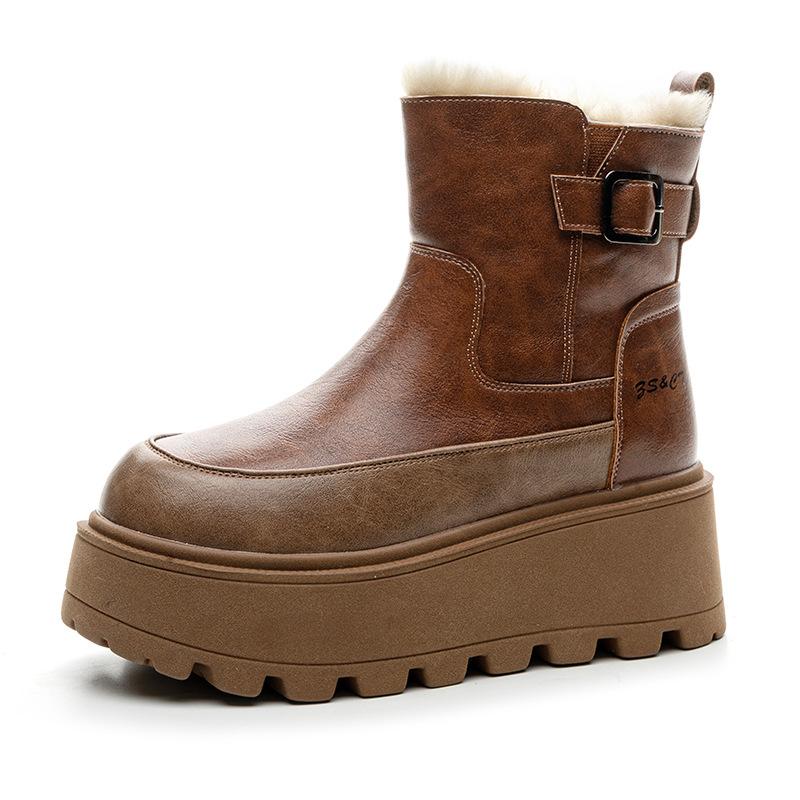 thick-soled snow boots winter new leather thickened warm cotton shoes velvet Martin short boots