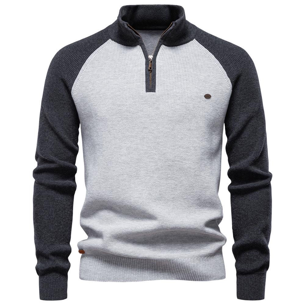 Men's European Stand Collar Half-Zip Sweater - Solid Color, Versatile Fall/Winter Style, Long Sleeve Trendy Casual Wear.