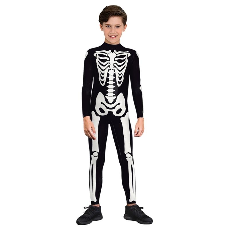 Skeleton Costume for Boys Girls Kids Skeleton Costume Scary Halloween Jumpsuit Scary Skeleton Costume Party Supplies L