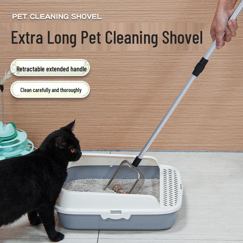 Telescopic Cat Litter Scoop - Large Metal Shovel with Fine Holes for Mineral and Reptile Litter