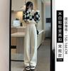 Black Chenier Wide Leg Pants Women's Pants Autumn and Winter Fleece Thickened Straight Pants Casual Skinny Corduroy Pants