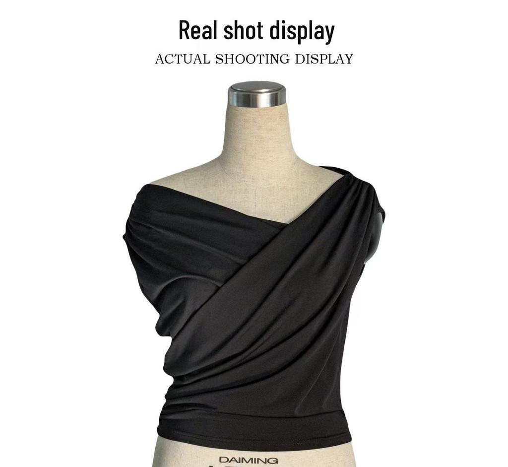 2026 European & American One-shoulder Sleeveless Slim Fit Solid Color Women's T-shirt