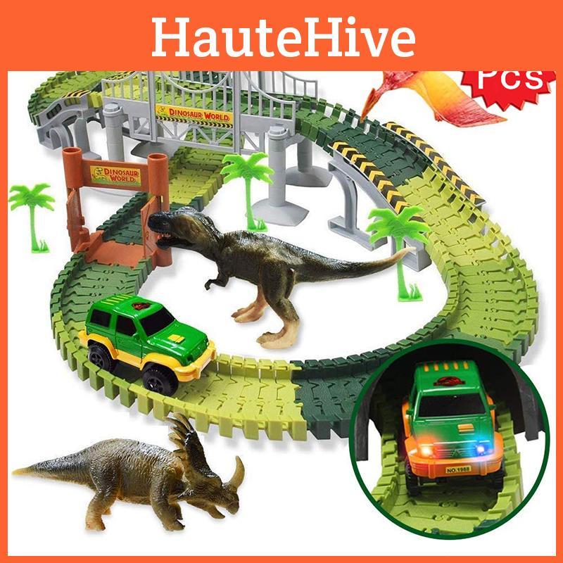 Unleash Creativity With The 144pcs Dinosaur Dino World Flexible Race Car Toy