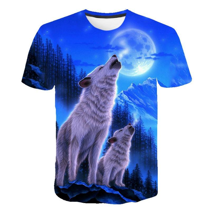 European and American Trendy New Animal Wolf Cool 3D Digital Printed Pattern Street Style Men's Casual T-shirt