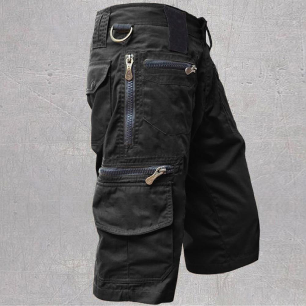 Pantalones cortos elegantes de cintura media para verano, pantalones cortos cargo con bolsillos y cremallera que absorben el sudor.