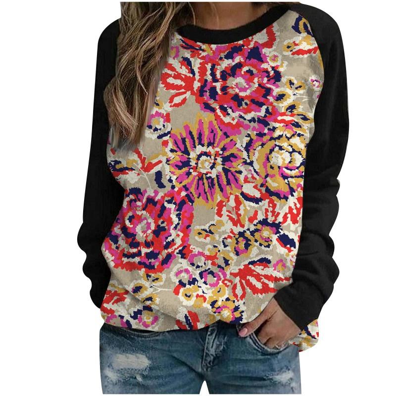 Women's hoodie 3D digital printed round neck hoodie with shoulder inserts for autumn winter women's wear