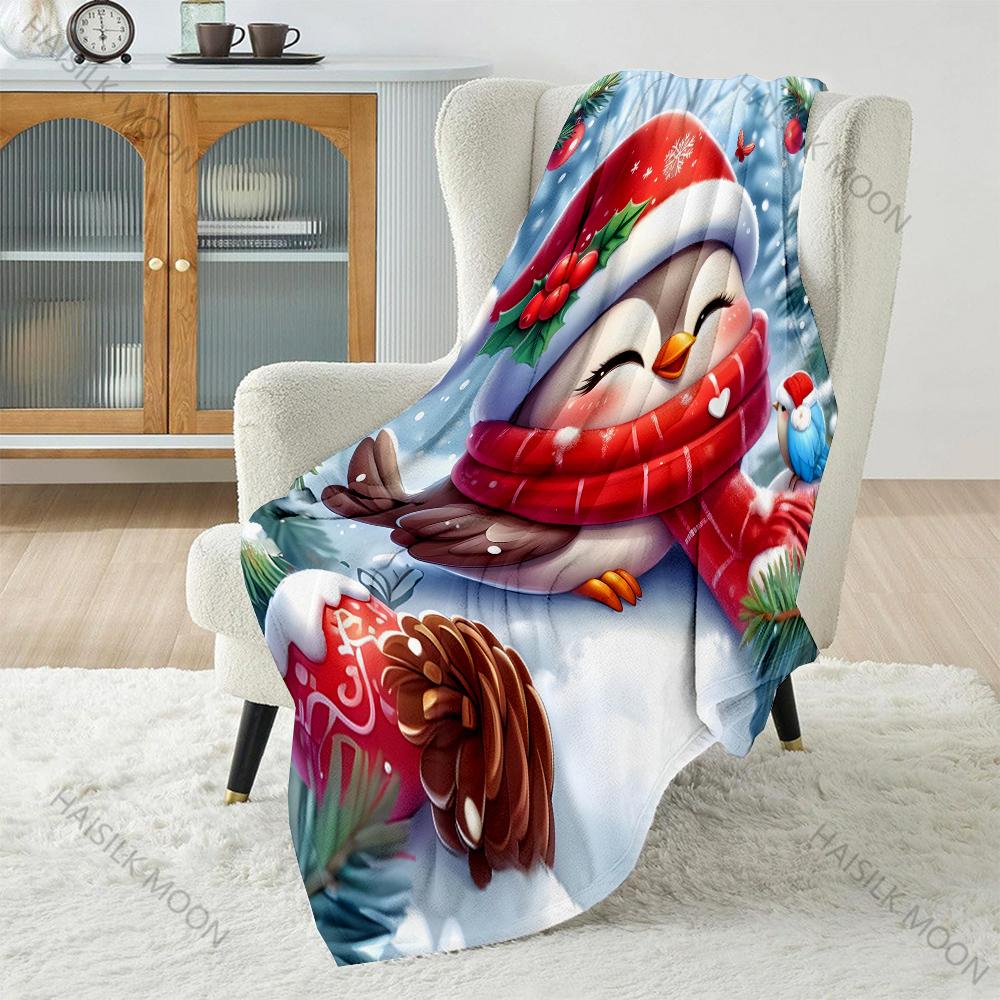 

1PC Festive Penguin with Red Scarf Pattern Blanket Flannel Material Soft Warm for All Seasons Home Outdoor Camping Picnics RV 75x90cm