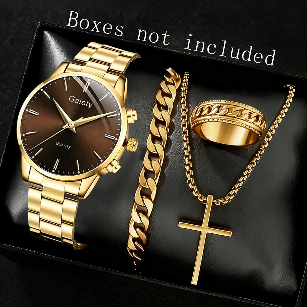 2/4PCS Men's Watch Set Fashion and Simple Style Round Dial Quartz Watch Accessory Set Suitable for Daily Clothing Matching