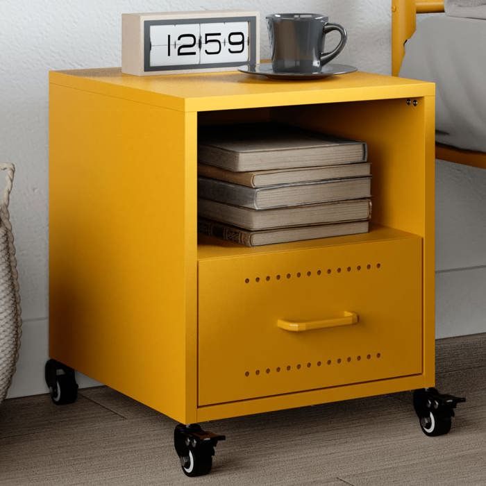 VidaXL Table de chevet jaune moutarde 36x39x43,5 cm acier, armoire, meubles de chambre à coucher, support de téléphone, 846710