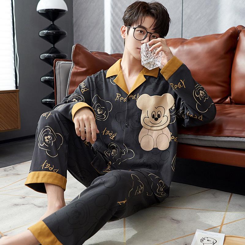 Herren Pyjama Anzug Frühling Herbst Langarm Schlafanzug Set Männlich Ethnischer Stil Loungewear