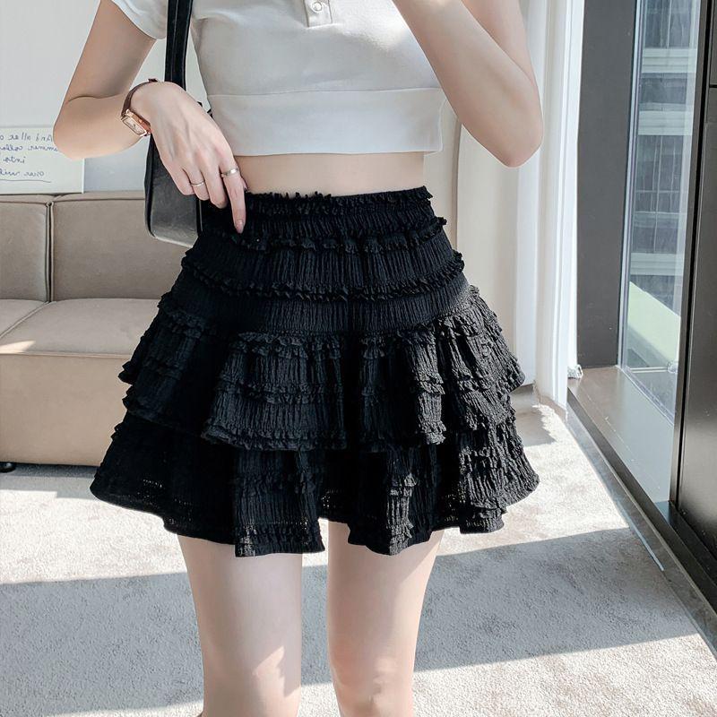 Women's French-Style Ballet Fluffy Layered A-Line White Cake Skirt - Petite & Spring Anti-Exposure Design