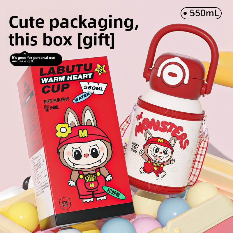 Söt tecknad barntermoskopp Stor kapacitet Högt värde Dubbel drickspipkopp Utomhus bärbar vattenkopp för pojkar och flickor