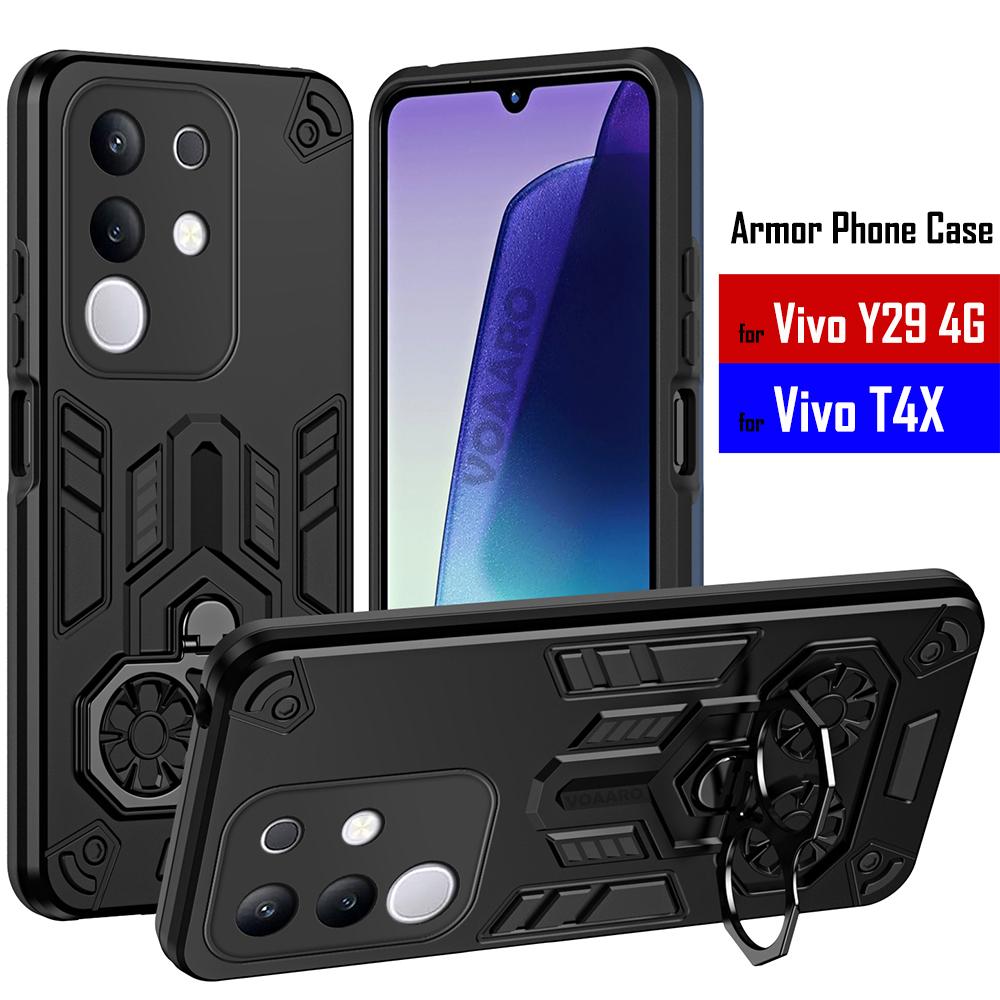 Dual Finger Ring Armor Cover for Vivo Y29 4G Case for Vivo T4X Rotate Metal Bracket Kickstand Holder Case Shockproof Capa