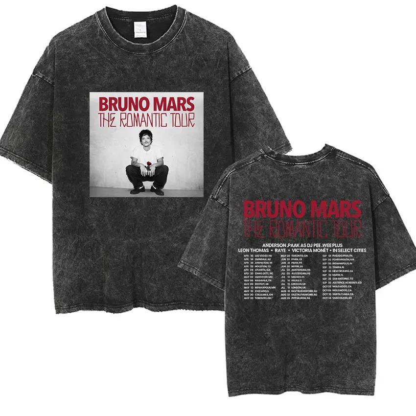 

Street Hip Hop Rapper Bruno Mars The Romantic Tour 2026 Vintage Washed T Shirts Men Women Punk Gothic Fashion Cotton Short Sleeve T-Shirt Streetwear S слонова кістка