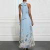 2026 New European and American Neck Sleeveless Lace-up Printed Elegant Temperament Long Dress