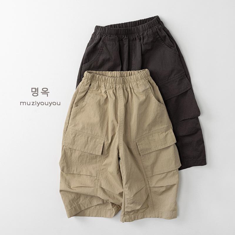 Kids Casual Loose Solid Cargo Pants Unisex Boys Girls Spring Autumn Long Pants