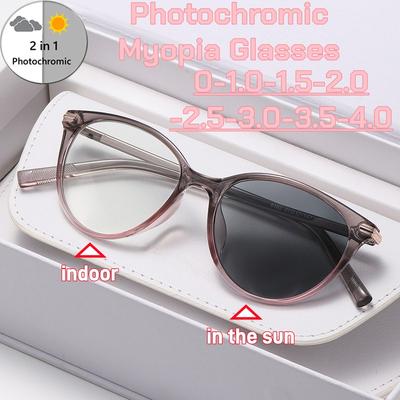 Luxury Design Photochromic Myopia Glasses Fashion Women Cat Eye Anti-Blue Light Color Changing Near Sight Eyewear Minus Diopter