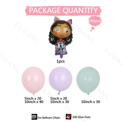 143 Stück Gabby Puppenhaus Katzen Thema Buntes Macaron Latex Ballonbogen Set Mädchen Geburtstagsparty Helium Globos Dekorationszubehör