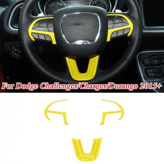 

Yellow 2015+ For Dodge ChallengerCharger Inner Steering Wheel Frame Trim Cover