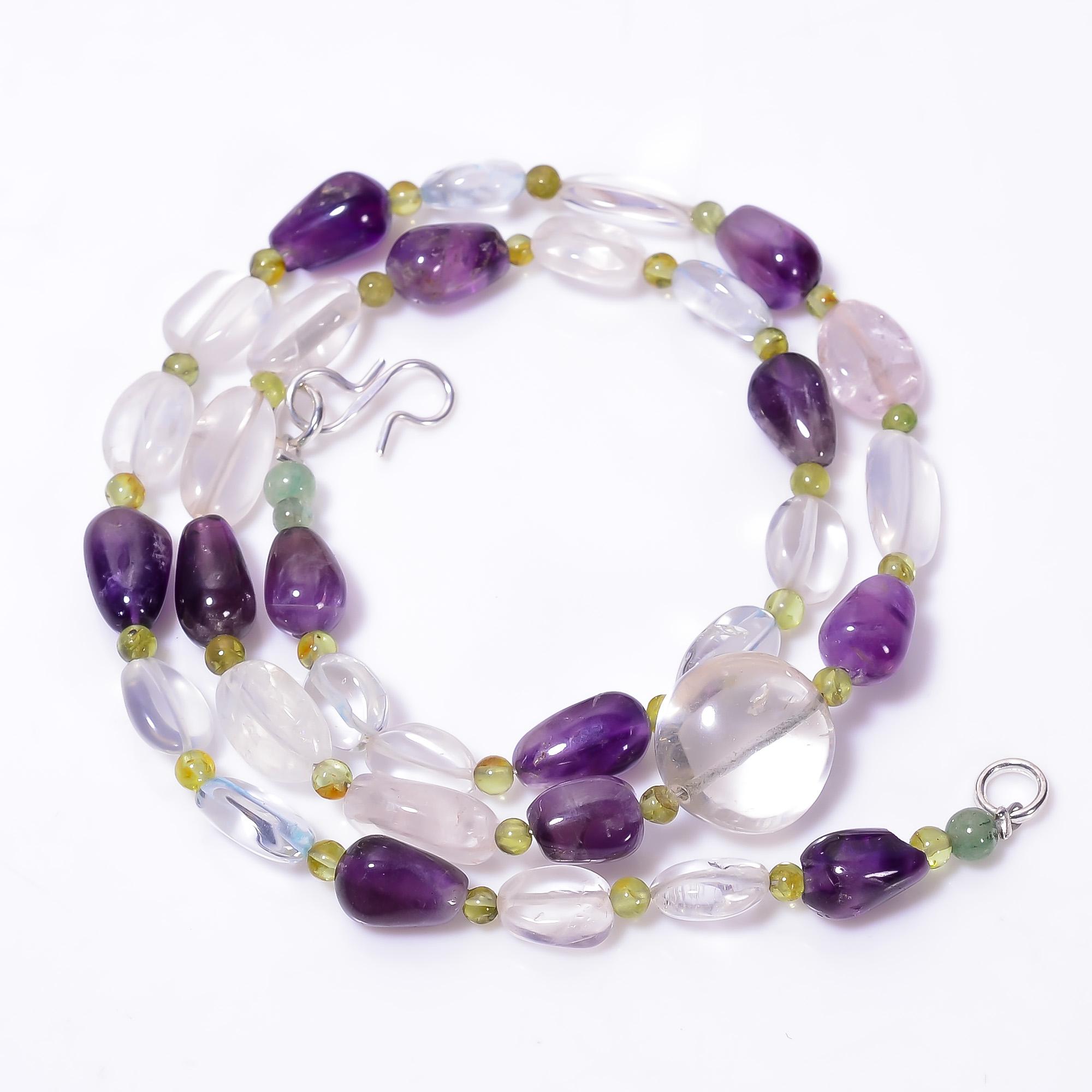 

Natural Crystal Amethyst Peridot Gemstone Smooth Beads Necklace 3-14 mm 18 UB-8568