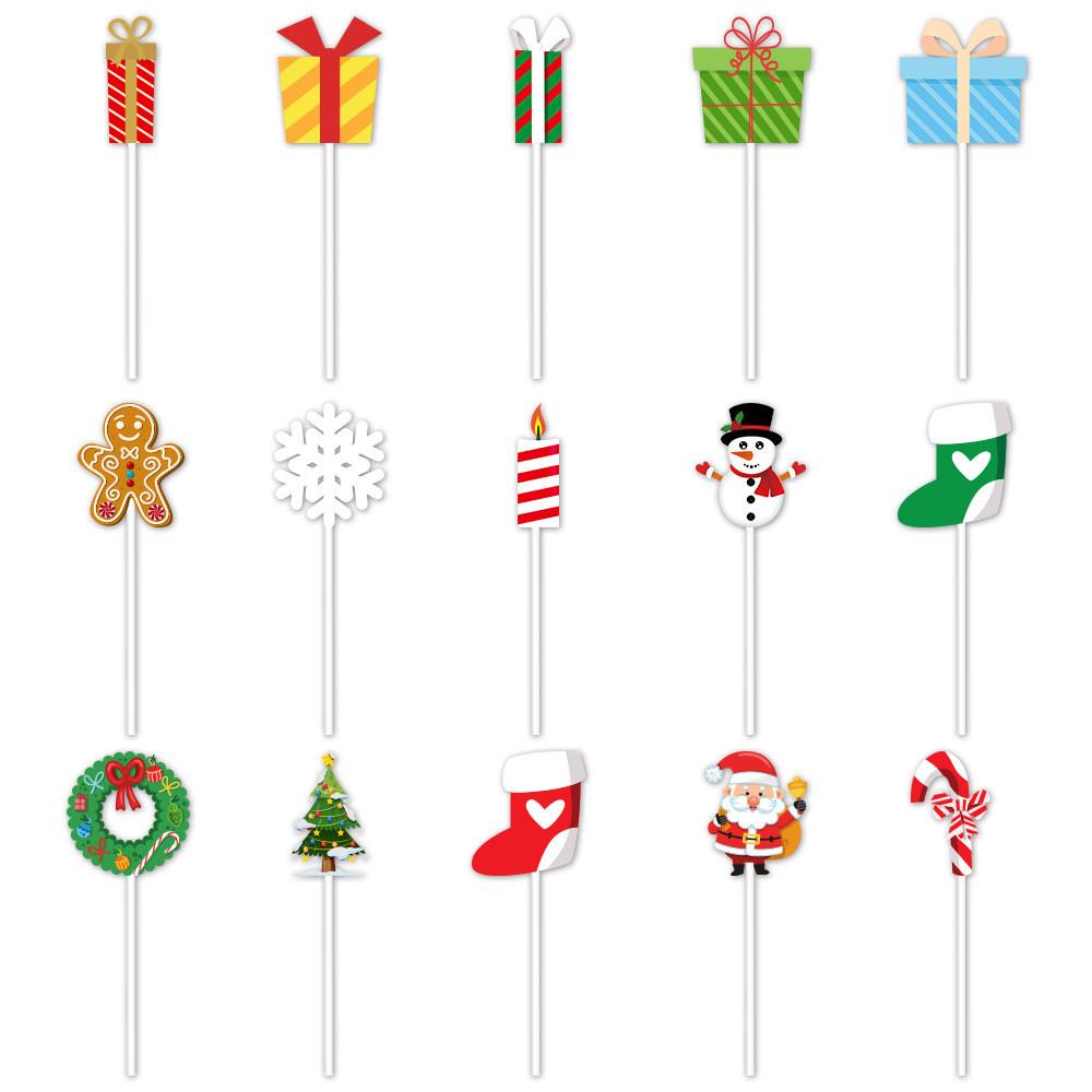 Christmas Party Cake Flags Plugin Set With Cartoon Design For Holiday Celebration And Dessert Decor