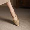Krazing Pot Sheep Skin Summer Spring Autumn Low Heels Women Square Toe Mary Janes Shallow Pleated Decoration Pumps