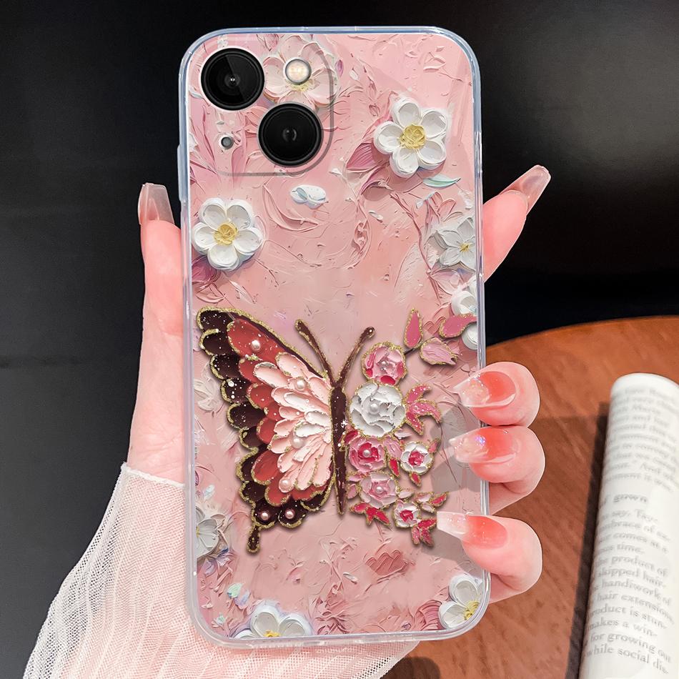 For iPhone 13 Pro Max 13 mini Phone Case Butterfly Patterns Soft Slim Transparent Silicone Cover For iPhone13 Lightweight Funda