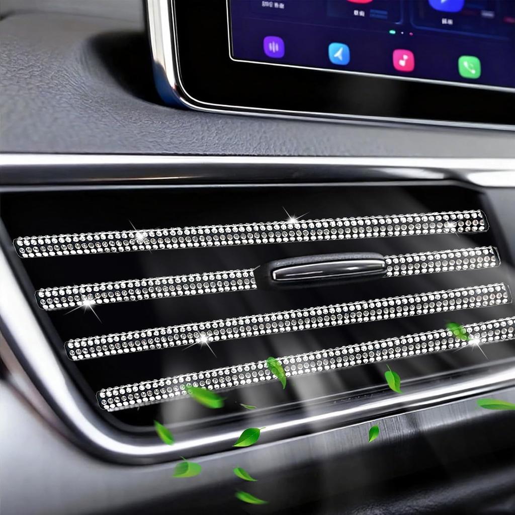 NBTEPEM Bling Car Air Conditioner Decoration Strip for Vent Outlet, 10 PCS Universal Rhinestone Car Vent Outlet Trim Decorations, Bling Interior