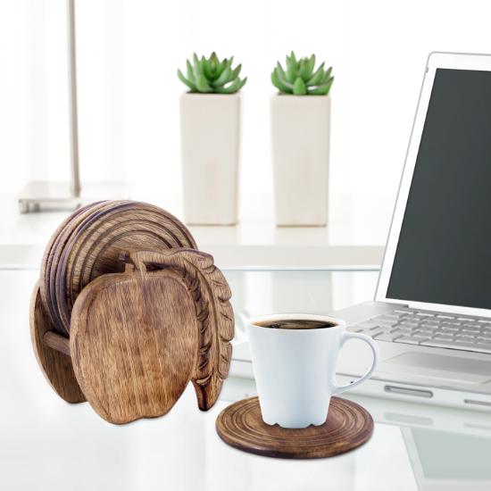 Divit Coasters Wooden for Drinks, Eco-Friendly, Absorbent, Antique Look Handcrafted Coasters (Apple)