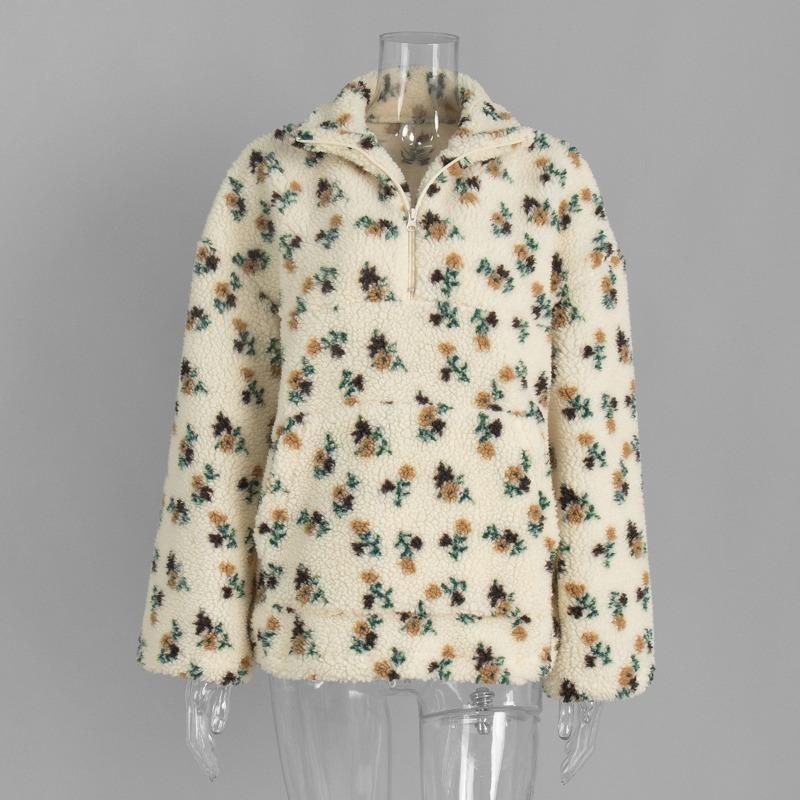 Felpa con Cappuccio a Fiore in Pile Polare, Felpa Nuova Moda Autunno e Inverno Europea e Americana, Calda Felpa di Lana, Maglione da Donna