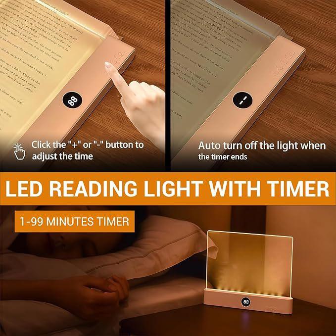 Book Light, Rechargeable Clear LED Flat Book Lights for Reading In Bed At Night with 3 Colors & Timer, Dimmable Panel Plate Book Lamp Full Page Light