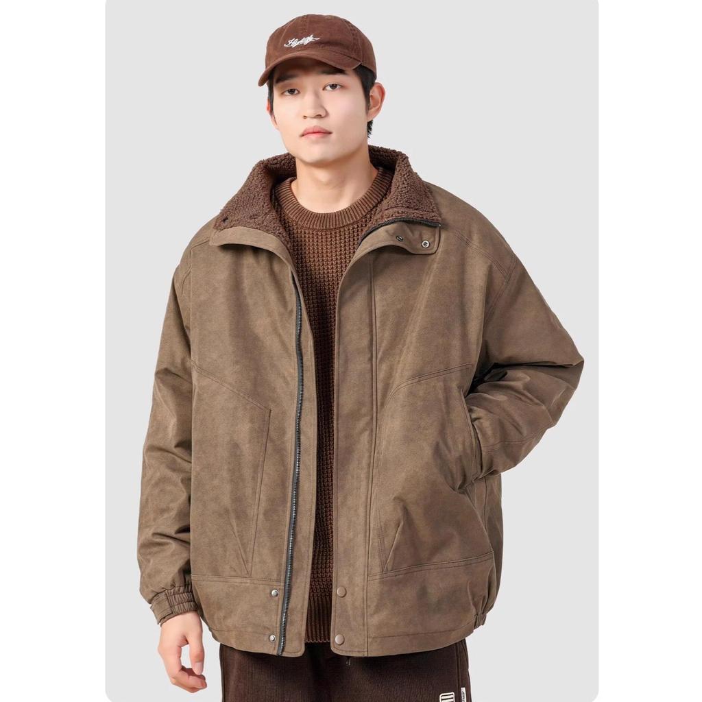 Men's Plus Size Retro Lambswool Jacket - Warm, Thick Cotton for Autumn/Winter Casual Workwear
