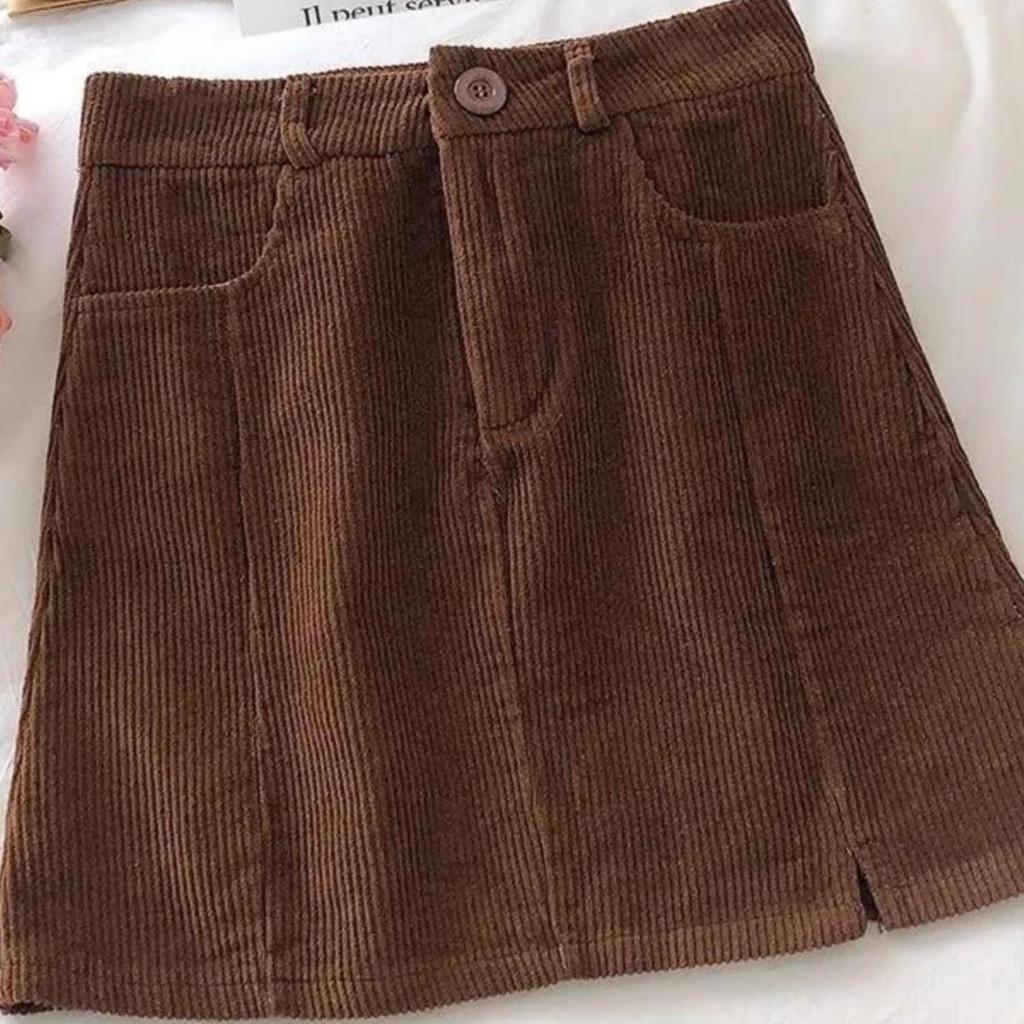 Korean Style Slimming High Waist Corduroy Midi Skirt - Autumn/Winter 2024