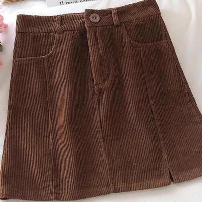 Koreanischer Stil Schlankmachender High-Waist Cord Midirock - Herbst/Winter 2024