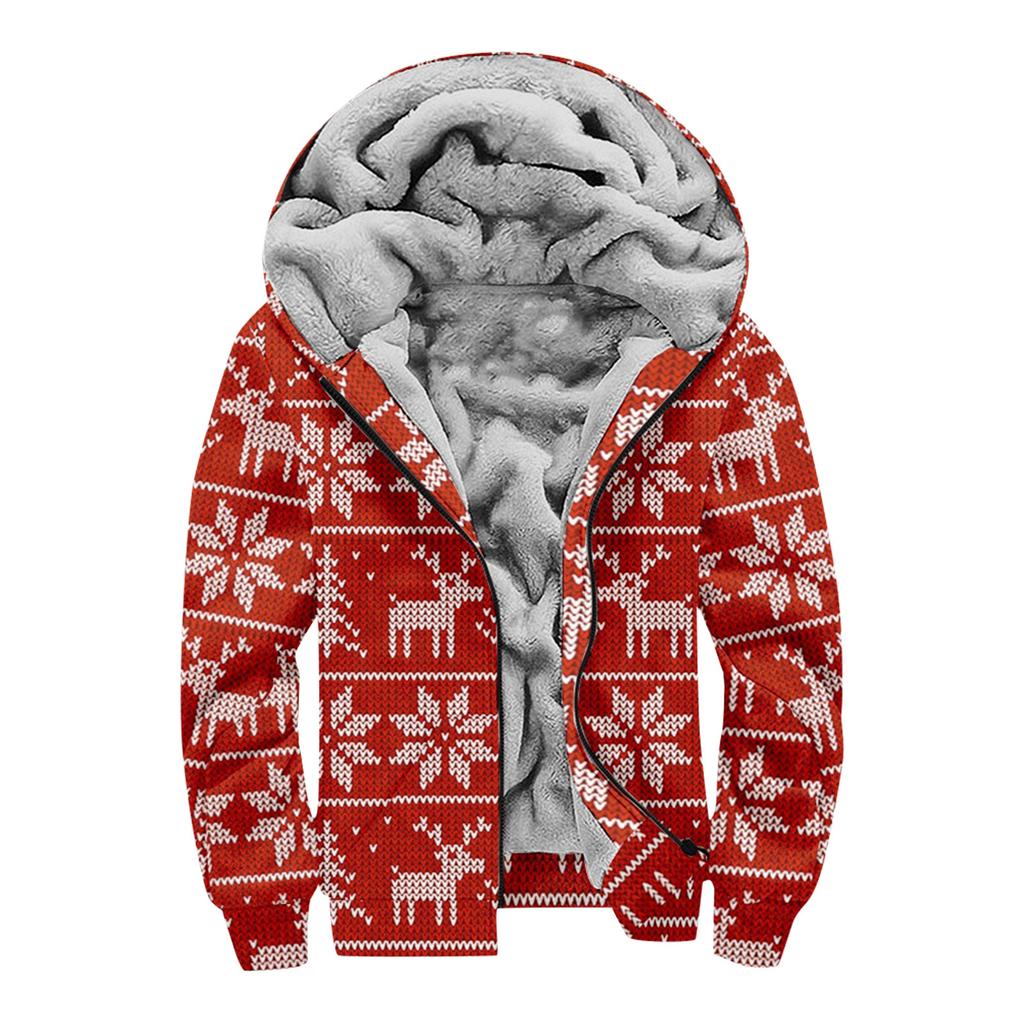 Men's Personalized Casual Printing Long Sleeve Zipper Sweater Thick Cotton Suit Winter