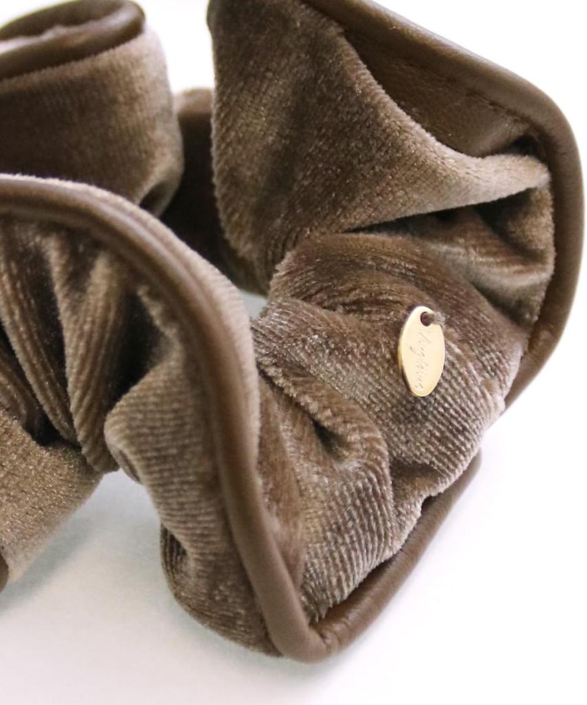VINGTAINE Simple Faux Hair Scrunchie, Velvet, Piping, Leather, Accessories, Gift, HS-186-MOC