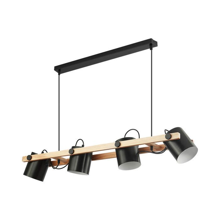 Decorative Pendant Light - BRAYTRON - BV02-00010 - 4xE27 - 23W - Black and Wood