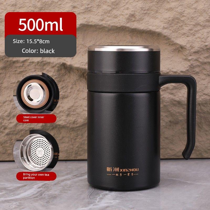 Large-Capacity Insulated Cup with Handle, Office Cup for Men and Women, Tea Cup, Home Office Cup, Portable Business Cup Black 500ml