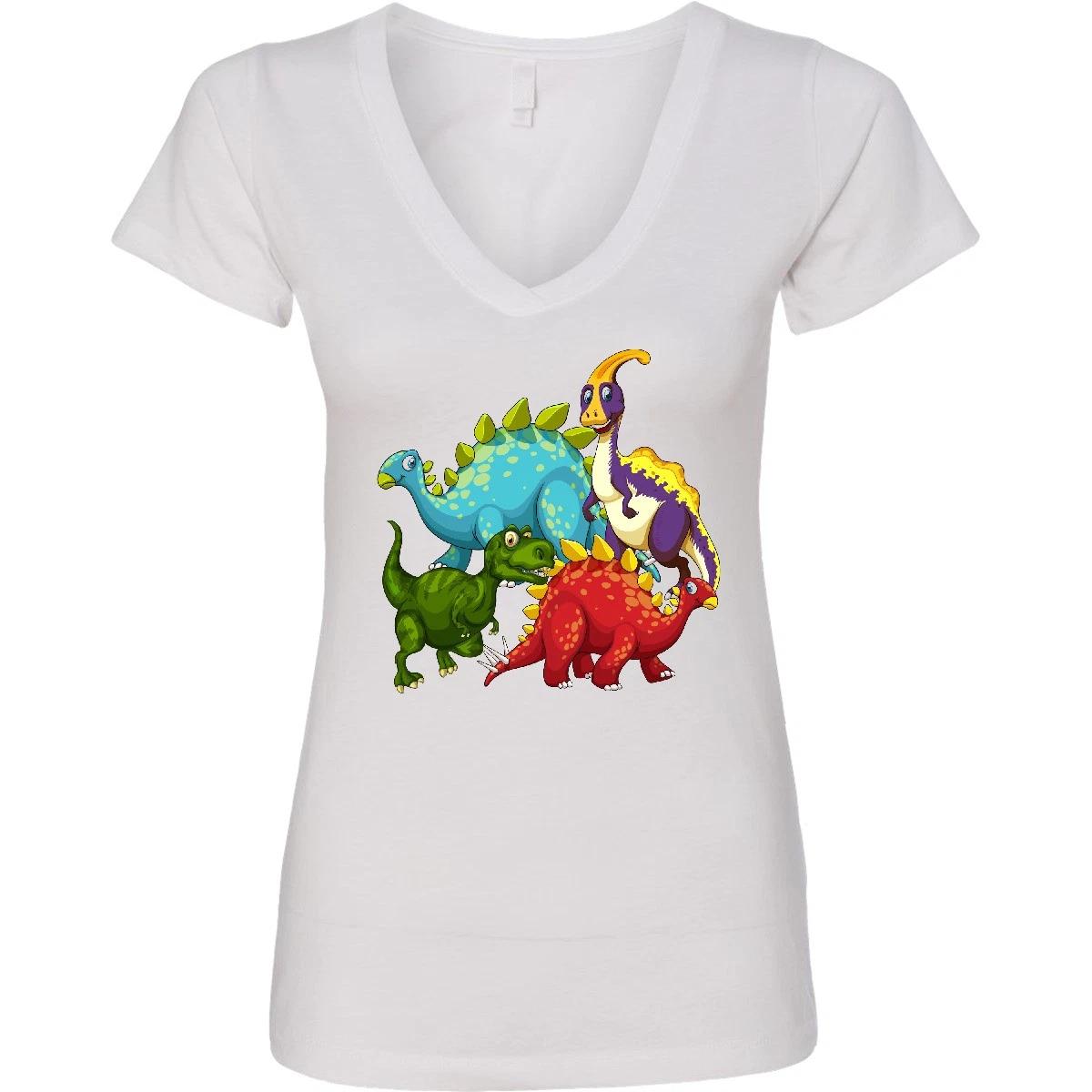 Inktastic Cute Dinosaurs V-Neck kids boys T-Shirt Dinosaur Birthday Party Animals 100