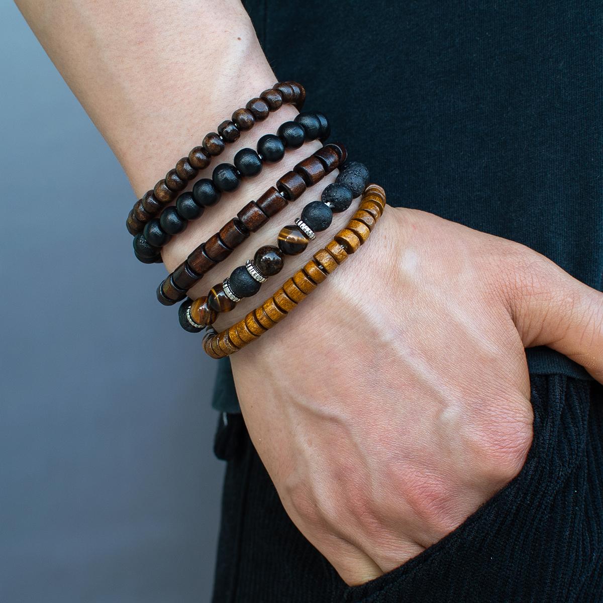 

5-piece set of fashionable retro wooden patterned beaded men s bracelets