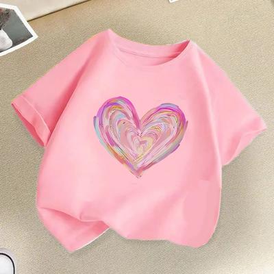 Love Heart Colorful Graphic Print Children T-shirts Summer Boys Girls Fashion Casual Cute Kids Short Sleeve Tops T-shirts
